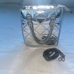 Silver Quilted Hand Bag W/Strap